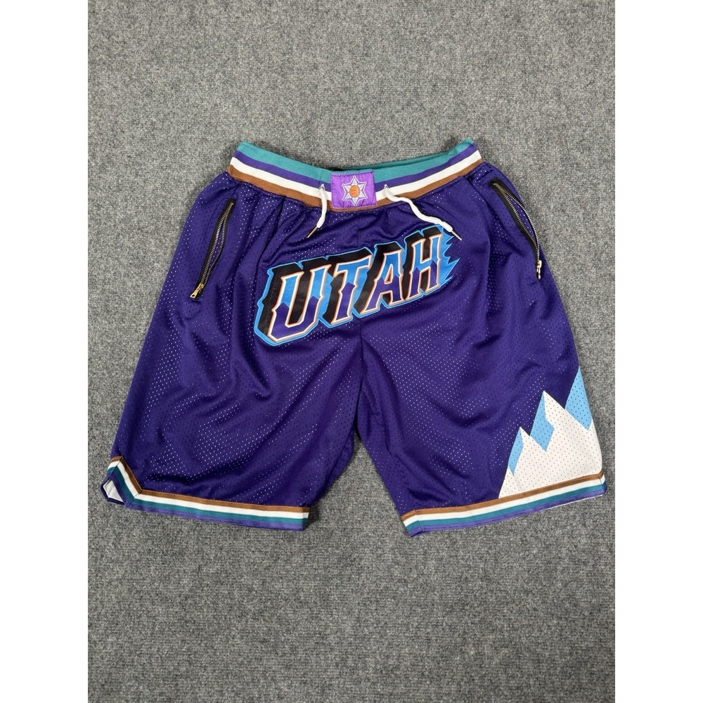 Just Don Utah Jazz 1996 Mesh Drawstring Basketball Shorts Mens Size XL Purple